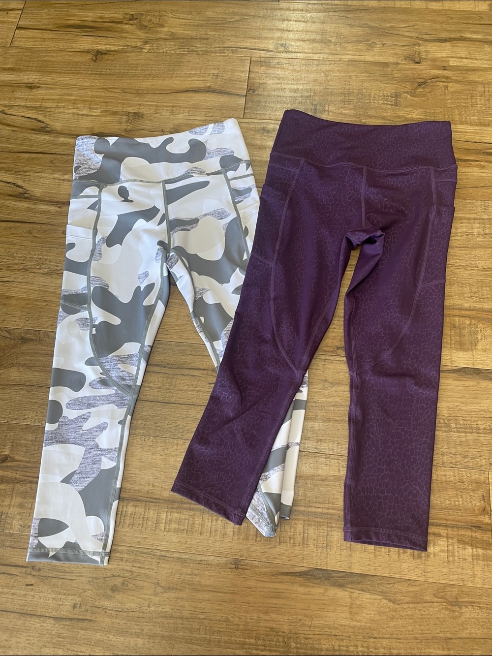 ZYIA Purple Performance Capri Leggings & Gray Camo Leggings Set